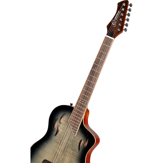 Guitare TourPlayer Series 4/4 à cordes nylon 6 cordes + housse professionnelle, finition noir éclatant,Corps Épicéa massif avec placage en érable ondé