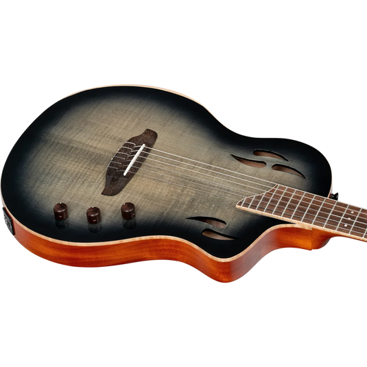 Guitare TourPlayer Series 4/4 à cordes nylon 6 cordes + housse professionnelle, finition noir éclatant,Corps Épicéa massif avec placage en érable ondé