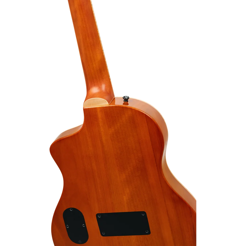 Chargez l'image dans la visionneuse de la galerie, Guitare TourPlayer Series 4/4 à cordes nylon 6 cordes + housse professionnelle, finition noir éclatant,Corps Épicéa massif avec placage en érable ondé
