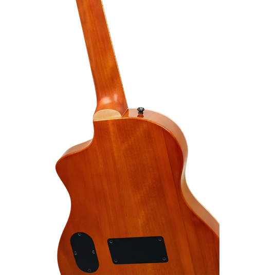 Guitare TourPlayer Series 4/4 à cordes nylon 6 cordes + housse professionnelle, finition noir éclatant,Corps Épicéa massif avec placage en érable ondé