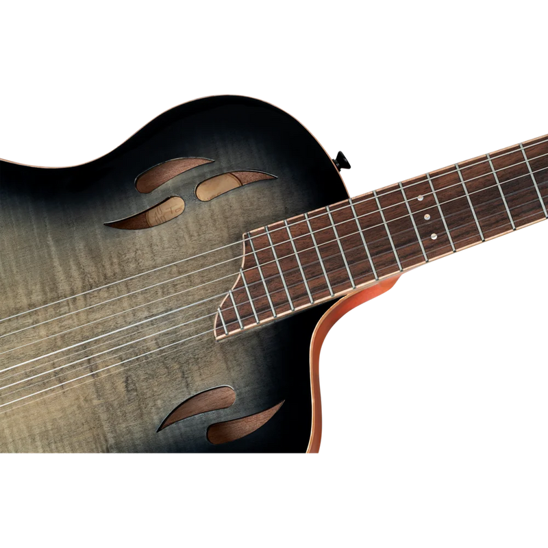 Chargez l'image dans la visionneuse de la galerie, Guitare TourPlayer Series 4/4 à cordes nylon 6 cordes + housse professionnelle, finition noir éclatant,Corps Épicéa massif avec placage en érable ondé
