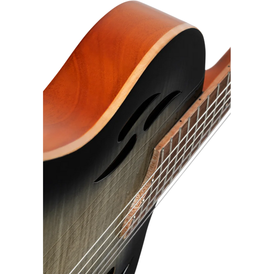 Guitare TourPlayer Series 4/4 à cordes nylon 6 cordes + housse professionnelle, finition noir éclatant,Corps Épicéa massif avec placage en érable ondé