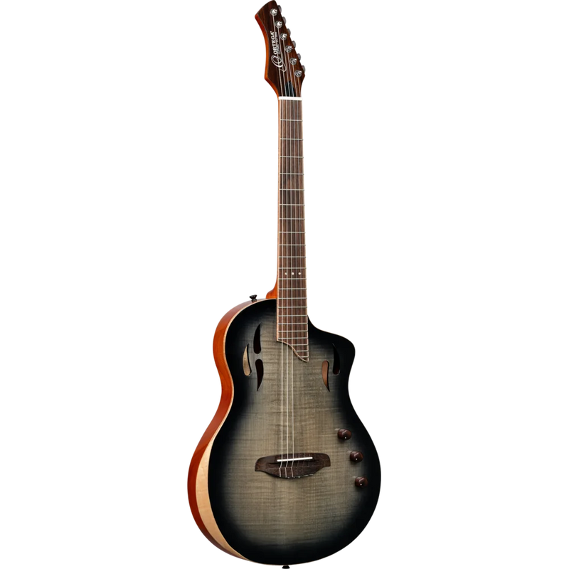 Chargez l'image dans la visionneuse de la galerie, Guitare TourPlayer Series 4/4 à cordes nylon 6 cordes + housse professionnelle, finition noir éclatant,Corps Épicéa massif avec placage en érable ondé
