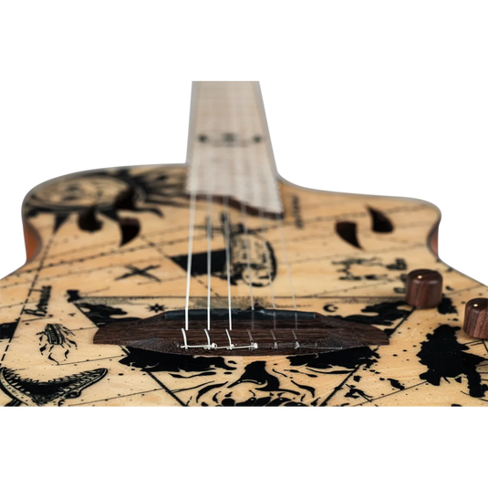 Guitare classique/électrique SÉRIE TOURPLAYER, GUITARE TAILLE NORMALISE EN OKOUMÉ MASSIF/ÉRABLE FLAMBÉ, DESIGN BERMUDA