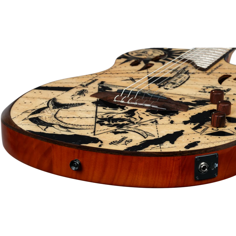 Load image into gallery viewer, Guitare classique/électrique SÉRIE TOURPLAYER, GUITARE TAILLE NORMALISE EN OKOUMÉ MASSIF/ÉRABLE FLAMBÉ, DESIGN BERMUDA
