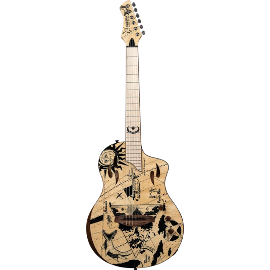 Guitare classique/électrique SÉRIE TOURPLAYER, GUITARE TAILLE NORMALISE EN OKOUMÉ MASSIF/ÉRABLE FLAMBÉ, DESIGN BERMUDA