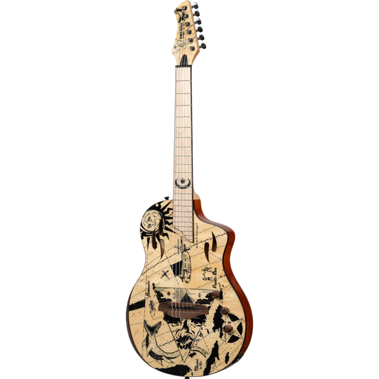 Guitare classique/électrique SÉRIE TOURPLAYER, GUITARE TAILLE NORMALISE EN OKOUMÉ MASSIF/ÉRABLE FLAMBÉ, DESIGN BERMUDA