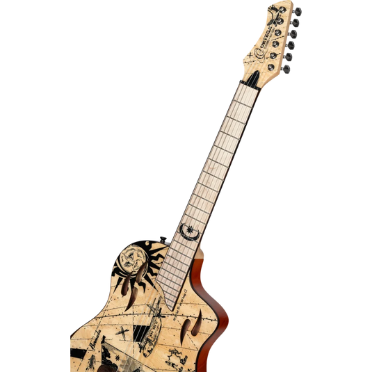 Guitare classique/électrique SÉRIE TOURPLAYER, GUITARE TAILLE NORMALISE EN OKOUMÉ MASSIF/ÉRABLE FLAMBÉ, DESIGN BERMUDA