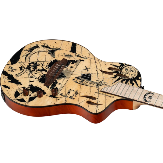 Guitare classique/électrique SÉRIE TOURPLAYER, GUITARE TAILLE NORMALISE EN OKOUMÉ MASSIF/ÉRABLE FLAMBÉ, DESIGN BERMUDA
