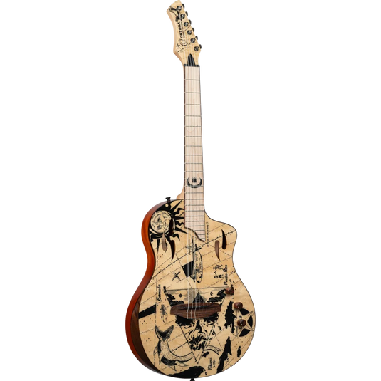 Guitare classique/électrique SÉRIE TOURPLAYER, GUITARE TAILLE NORMALISE EN OKOUMÉ MASSIF/ÉRABLE FLAMBÉ, DESIGN BERMUDA