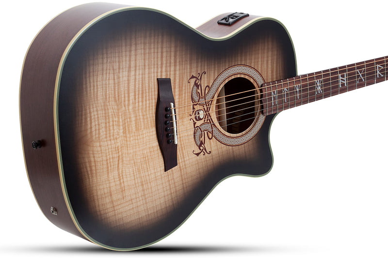 Chargez l'image dans la visionneuse de la galerie, Guitare acoustique-électrique Grand Auditorium en acajou et érable flammé, dégradé cendré satiné (pas d’étui)
