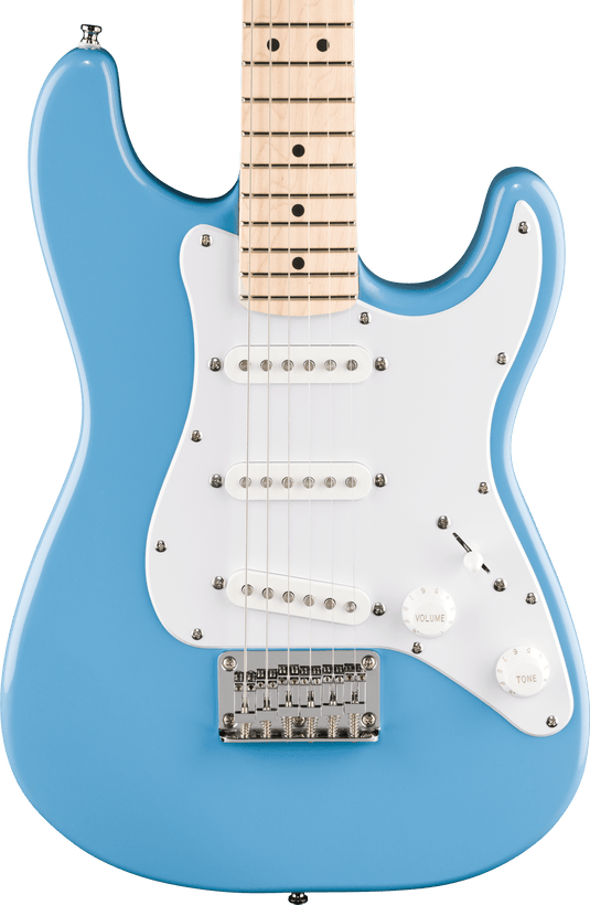 Mini Stratocaster®, touche en érable, plaque de protection blanche, bleu Californie