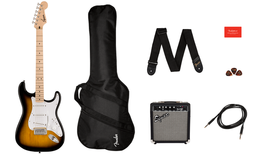 Pack Squier Sonic Stratocaster, housse, ampli Frontman 10G, courroie et accessoires