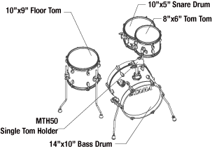 Ensemble 4 fûts Club-Jam Flyer (14, 8, 10, CC), fini Aqua Burst