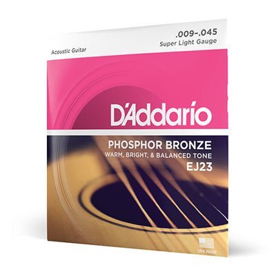 Cordes D'Addario 9 - 45 Super Light, Phosphor Bronze pour guitare acoustique - Drummond Musique