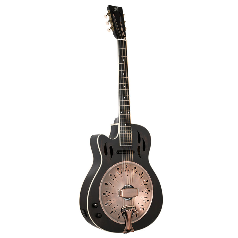 Load image into gallery viewer, Guitare à résonateur ORTEGA Série Americana 6 cordes - Noir vieilli / Laiton antique HW - Drummond Musique
