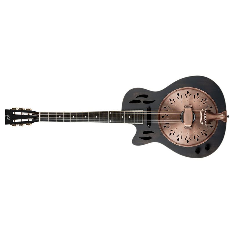 Load image into gallery viewer, Guitare à résonateur ORTEGA Série Americana 6 cordes - Noir vieilli / Laiton antique HW - Drummond Musique
