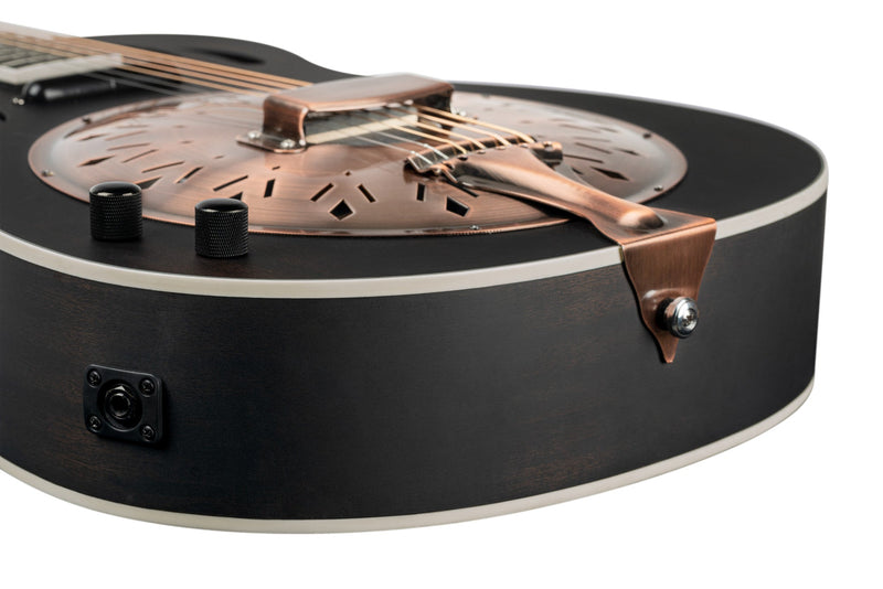 Load image into gallery viewer, Guitare à résonateur ORTEGA Série Americana 6 cordes - Noir vieilli / Laiton antique HW - Drummond Musique
