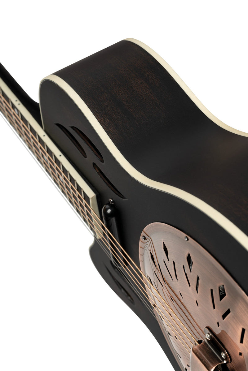 Load image into gallery viewer, Guitare à résonateur ORTEGA Série Americana 6 cordes - Noir vieilli / Laiton antique HW - Drummond Musique
