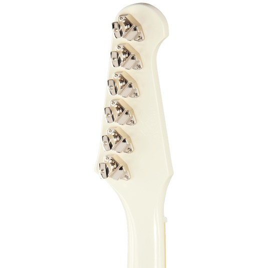 Guitare électrique Epiphone ECFVR3PWNM 1963 Firebird V, vibrato Maestro – Polaris White ,mini - humbuckers,touches en Rosewood avec étui rigide - Drummond Musique