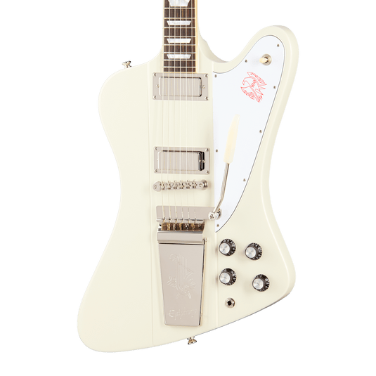 Guitare électrique Epiphone ECFVR3PWNM 1963 Firebird V, vibrato Maestro – Polaris White ,mini - humbuckers,touches en Rosewood avec étui rigide - Drummond Musique