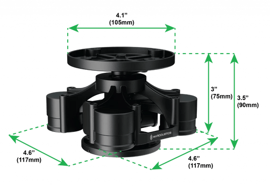 V120 MOUNT, isolation acoustique pour les enceintes suspendues aux murs ou aux plafonds 4.6" x 4.6" x 3.5" 40 lbs (18.1 kg) - Drummond Musique