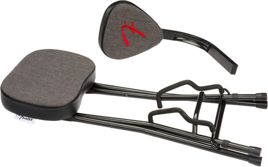 Black studio chair with embroidered logo on the backrest and Black studio chair with embroidered logo on the backrest and