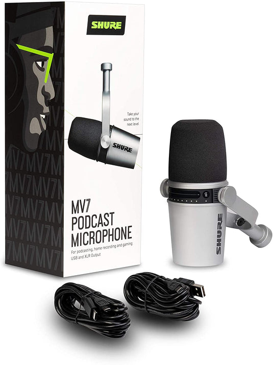 SHURE / MV7-S / MV7 XLR/USB Dynamic Podcasting Microphone-Silver 