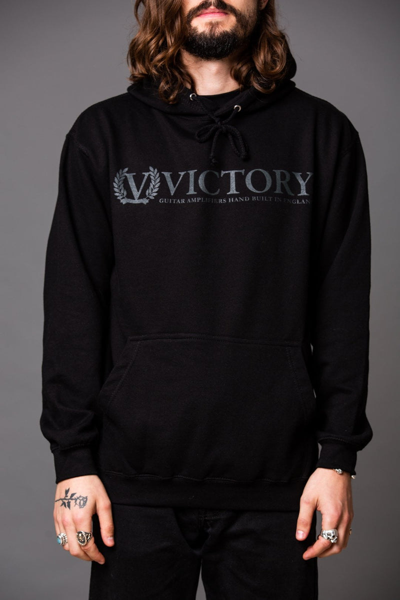 Load image into gallery viewer, VICTORY / fleece vest with long sleeves and hood with victory logo, black
