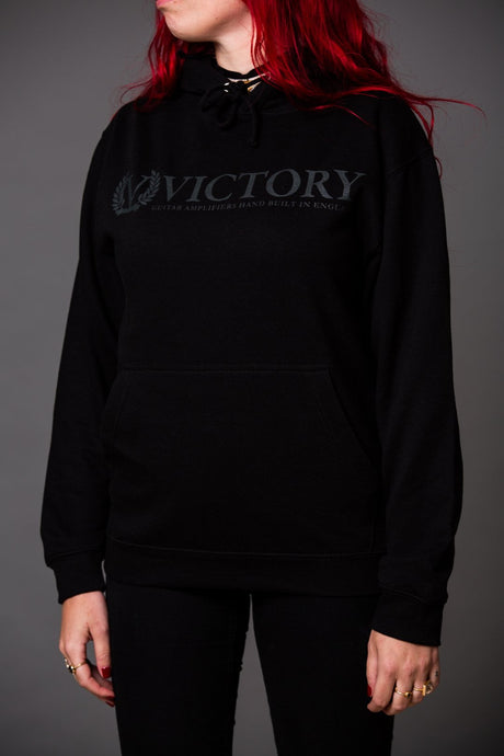 VICTORY / fleece vest with long sleeves and hood with victory logo, black