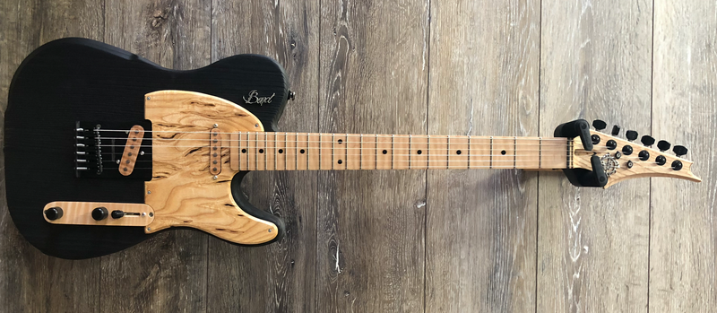 Load image into gallery viewer, Black “Telecaster” artisan electric guitar with pale wood pattern pickgard
