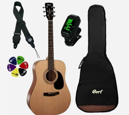 Ensemble pour guitare acoustique inclus étui souple, courroie, accordeur et médiator