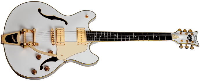 SCHECTER / 2242-SHC / Robin Zander Corsair 6-string electric guitar, 22 frets, Ebony ''c'' neck with Bigsby - White and Gold (no case)