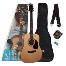 Ensemble pour guitare acoustique inclus étui souple, courroie, accordeur et médiator