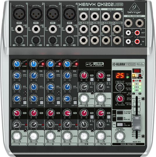 12 inputs 2 buses BUS mixer with USB audio interface and Multi-FX processor