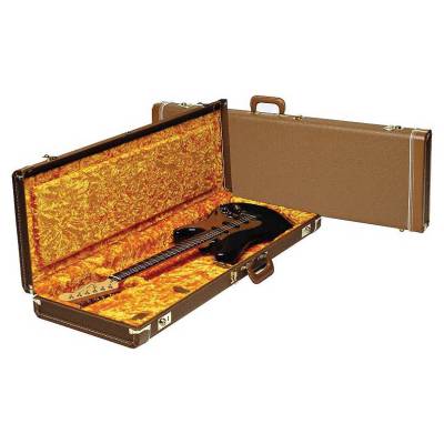 Deluxe Strat/Tele Case - Brown with Gold Plush Interior