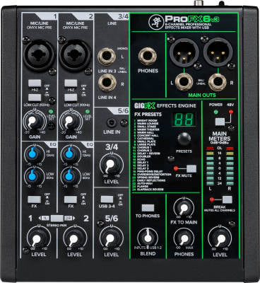 Console de mixage professionnel avec effets 6 canaux avec USB